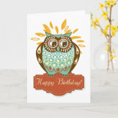 秋カラフルフクロウフローラハッピーバースデーカード カード (黄色い花)