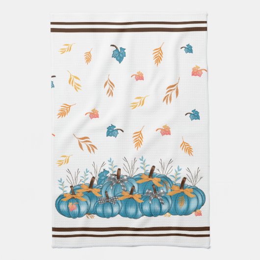 秋カラフルブルーパンプキンスキッチンタオル キッチンタオル (縦)