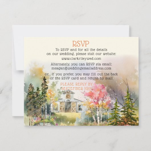 秋カラフルホワ素朴イトバーンウェディングRSVPカード ノートカード (正面)