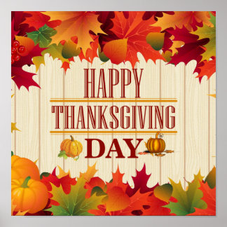 秋カラフルメープル葉感謝祭の開催 ポスター