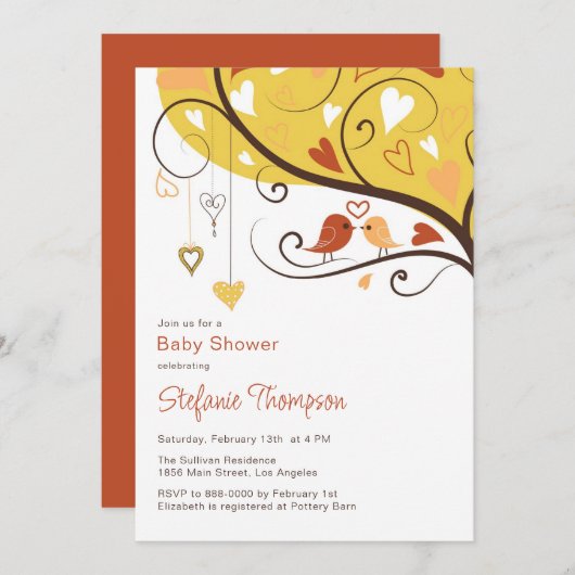 秋カラフルラブバード赤ちゃんシャワー招待状 招待状 (正面/裏面)