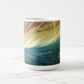 秋カラフルリーフ写真、緑の黄色の茶色 コーヒーマグカップ (中央)