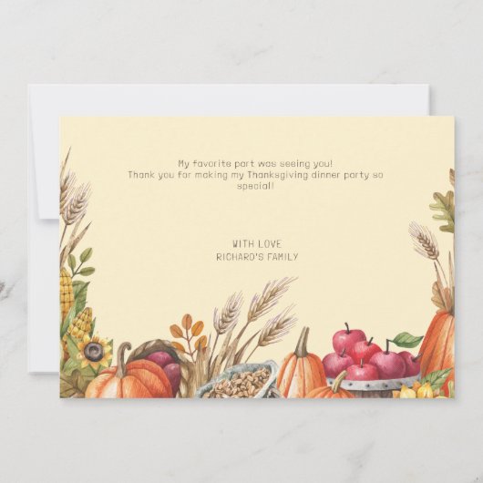 秋カラフルヴィービーサンクスギビングディナーパーティー サンキューカード (裏面)