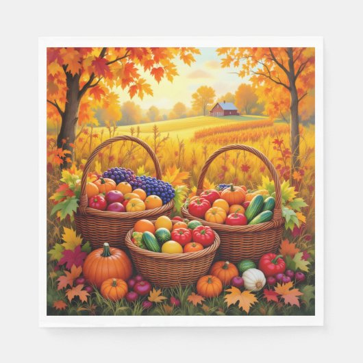 秋カラフル収穫バスケット スタンダードランチョンナプキン (正面)