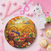 秋カラフル収穫バスケット ペーパープレート (パーティー)