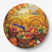 秋カラフル収穫バスケット ペーパープレート (正面)