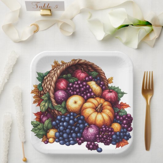 秋カラフル感謝用脱毛症アレンジメント ペーパープレート (ウェディング)