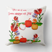 秋カラフル秋の緑の葉カボチャフローラ クッション (正面)