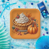 秋カラフル秋をテーマにしたシーン ペーパープレート (パーティー)