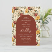 秋カラフル野生の花テラコッタ黄色のアーチ 招待状 (スタンド正面)