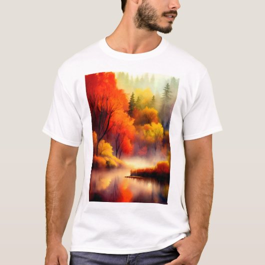 秋カラフル風景水彩5クラシックT-S Tシャツ (正面)