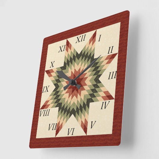 秋カラーズローンスターキルトデザイン スクエア壁時計 (傾斜)