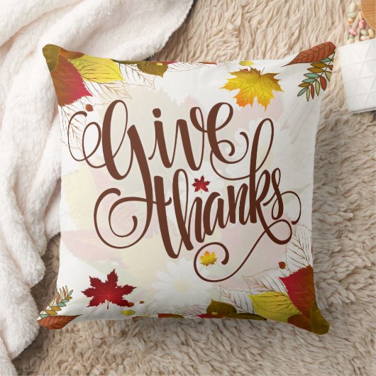 秋カラー与えリーフと感謝していエレガント文字 クッション (ブランケット)