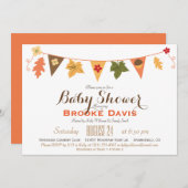 秋カラー離れバンティング旗ベビーシャワー 招待状 (正面/裏面)