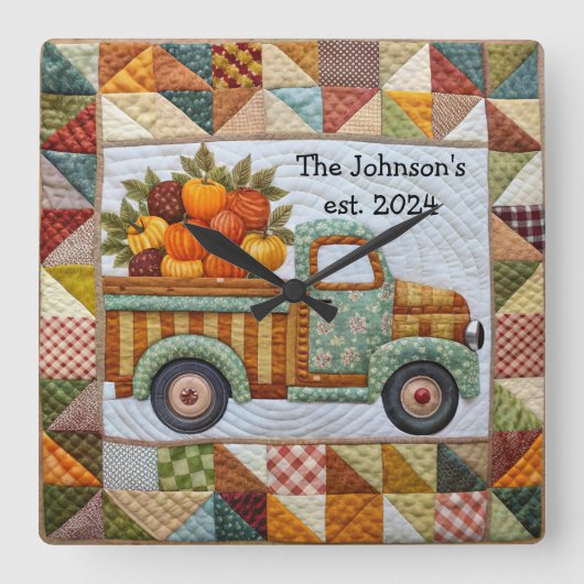 秋カントリーハーベストピックアップトラックの壁時計 スクエア壁時計 (正面)