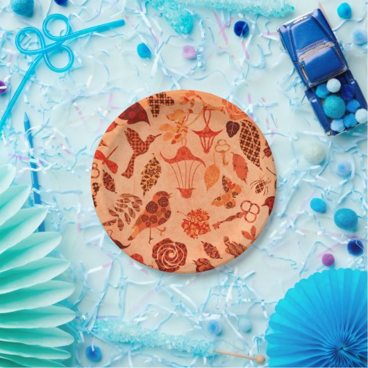 秋ガーデンコラージュ素朴な秋のヴィンテージオレンジ ペーパープレート (パーティー)