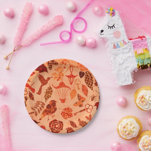 秋ガーデンコラージュ素朴な秋のヴィンテージオレンジ ペーパープレート (パーティー)