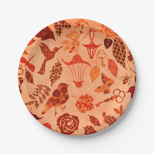 秋ガーデンコラージュ素朴な秋のヴィンテージオレンジ ペーパープレート (正面)