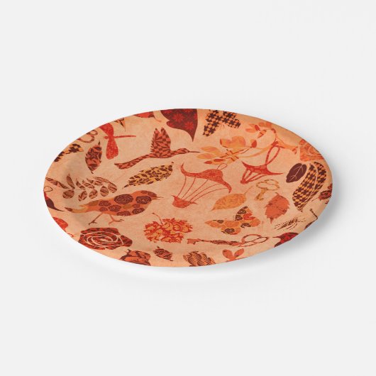 秋ガーデンコラージュ素朴な秋のヴィンテージオレンジ ペーパープレート (アングル)