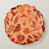 秋ガーデンコラージュ素朴な秋のヴィンテージオレンジ ラウンドクッション (裏面)