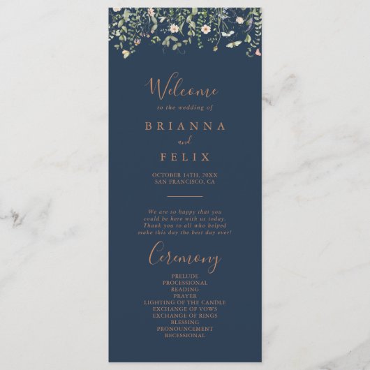 秋ガーデンワイルドフラワーミニマル結婚式 プログラム (正面)