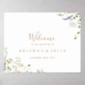 秋ガーデンワイルドフラワー結婚のウェルカムサイン ポスター (正面)