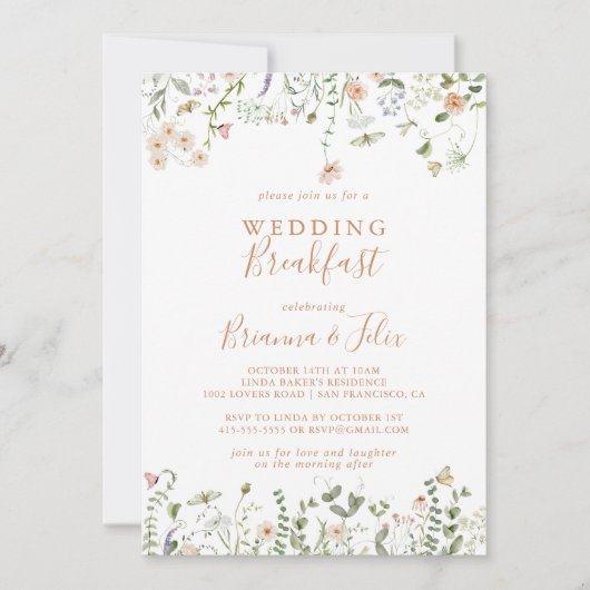 秋ガーデンワイルドフラワー結婚ズブレックファースト 招待状 (正面)