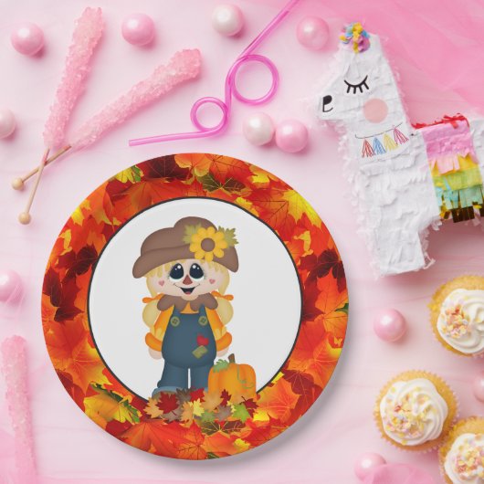 秋ガールかかし季節パーティー紙プレート ペーパープレート (パーティー)