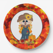 秋ガールかかし季節パーティー紙プレート ペーパープレート (正面)