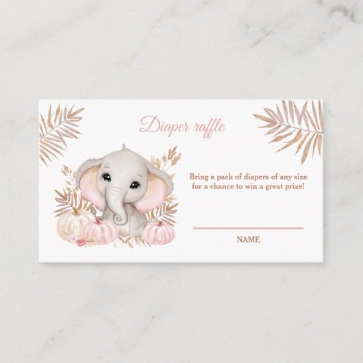 秋ガールエレファントベビーシャワーおむつラッフルカード エンクロージャーカード (正面)