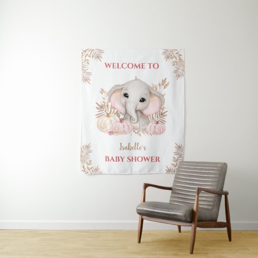 秋ガールエレファントベビーシャワーウェルカムサイン タペストリー (インサイチュ)