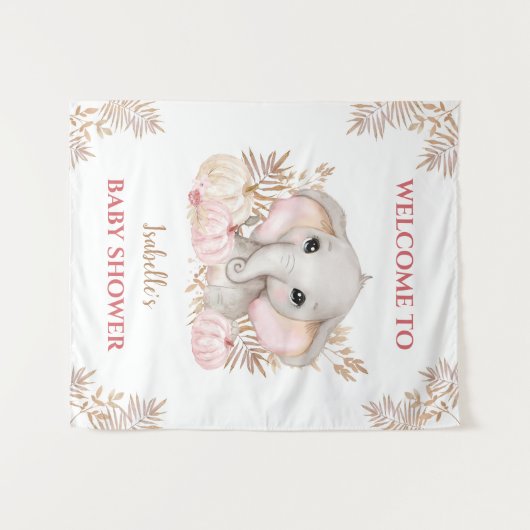 秋ガールエレファントベビーシャワーウェルカムサイン タペストリー (正面(横))