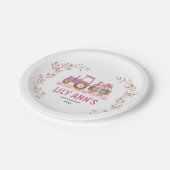 秋ガールトラクター誕生日招待状 ペーパープレート (アングル)