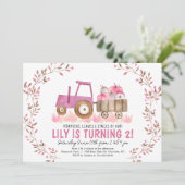 秋ガールトラクター誕生日招待状 招待状 (スタンド正面)