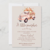 秋ガールベビーシャワーピンクパンプキントラック 招待状 (正面)