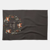 秋キツネとカスタマイズ可能な文字 キッチンタオル (横)