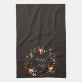 秋キツネとカスタマイズ可能な文字 キッチンタオル (縦)