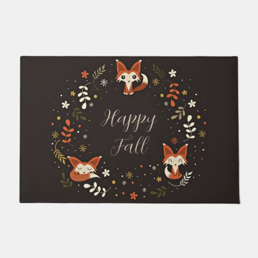 秋キツネとカスタマイズ可能な文字 ドアマット (正面)