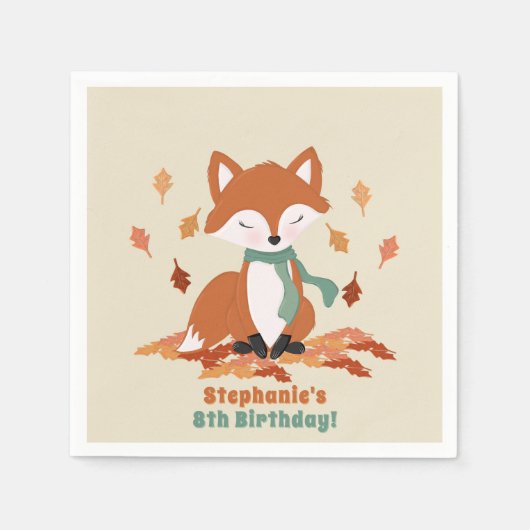 秋キツネウッドランド誕生日 スタンダードカクテルナプキン (正面)