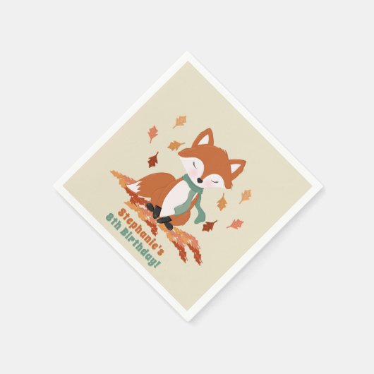 秋キツネウッドランド誕生日 スタンダードカクテルナプキン (角)