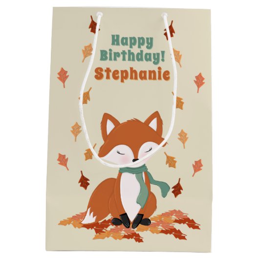 秋キツネウッドランド誕生日 ミディアムペーパーバッグ (裏面)