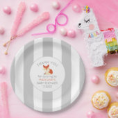 秋キツネベビーシャワーデコール、ニュートラルグレイストライプ ペーパープレート (パーティー)