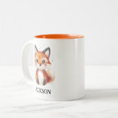 秋キツネ水彩動物シンプルかわいい子供の名前 ツートーンマグカップ (正面左)