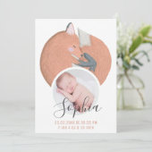 秋キツネ水色生まれたばかりのベビー写真誕生 案内状 (スタンド正面)