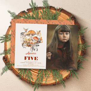 秋キノコ樹林動物誕生日写真 招待状