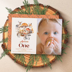 秋キノコ樹林動物1st誕生日の写真 招待状