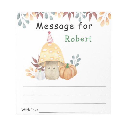 秋キノコ誕生日タイムカプセルメッセージ ノートパッド (正面)