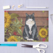 秋キャットアンドサンフラワーズオンバーンウッド秋 薄葉紙 (クラフト)