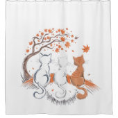 「秋キャットトリオシャワーカーテン居心地の良い」 シャワーカーテン (正面)