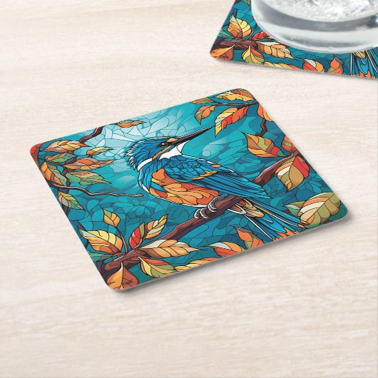 秋キングフィッシャー紙コースター スクエアペーパーコースター (アングル)